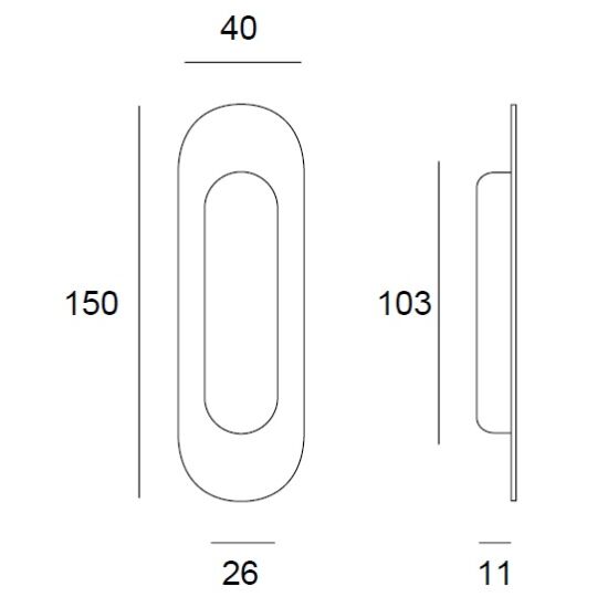 Ovale greep 150x40mm mat zwart