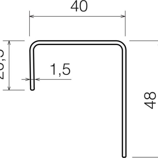 Profiel greep L rond 40X16x32mm RVS