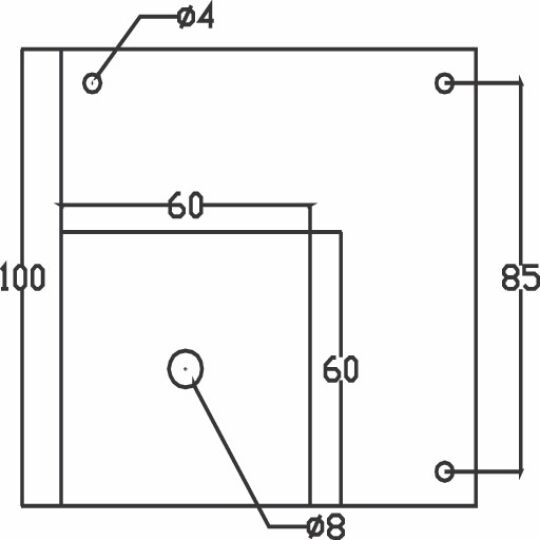 Vierkante poot 60x60mm  alu met hoekplaat